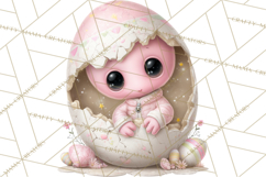 Alien Easter Clipart, Cute Pink Alien Easter Eggs, Soft Png Product Image 5