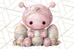Alien Easter Clipart, Cute Pink Alien Easter Eggs, Soft Png Product Image 2