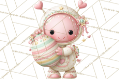 Alien Easter Clipart, Cute Pink Alien Easter Eggs, Soft Png Product Image 2