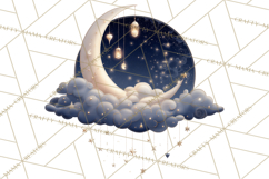 Moon Scenes Clipart, Crescent Moon Art, Starry Sky PNG Product Image 2