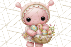 Alien Easter Clipart, Cute Pink Alien Easter Eggs, Soft Png Product Image 5