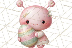 Alien Easter Clipart, Cute Pink Alien Easter Eggs, Soft Png Product Image 5