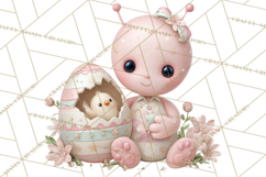 Alien Easter Clipart, Cute Pink Alien Easter Eggs, Soft Png Product Image 2
