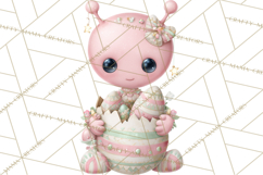 Alien Easter Clipart, Cute Pink Alien Easter Eggs, Soft Png Product Image 4
