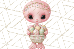 Alien Easter Clipart, Cute Pink Alien Easter Eggs, Soft Png Product Image 5
