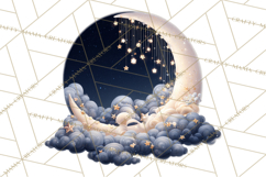 Moon Scenes Clipart, Crescent Moon Art, Starry Sky PNG Product Image 4