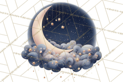 Moon Scenes Clipart, Crescent Moon Art, Starry Sky PNG Product Image 5