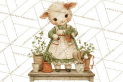Vintage Garden Animals Clipart, Ducklings Bunnies Lambs Product Image 2
