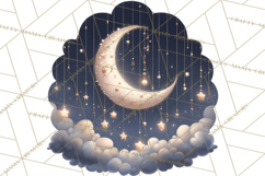 Moon Scenes Clipart, Crescent Moon Art, Starry Sky PNG Product Image 3