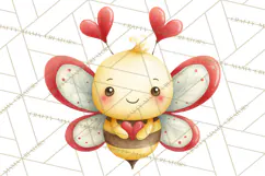 Bee Valentine Clipart PNG, Cute Kawaii Bee With Hearts Product Image 3