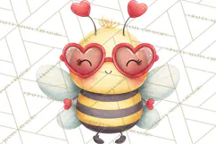 Bee Valentine Clipart PNG, Cute Kawaii Bee With Hearts Product Image 4