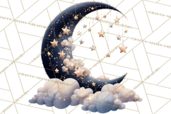Moon Scenes Clipart, Crescent Moon Art, Starry Sky PNG Product Image 4