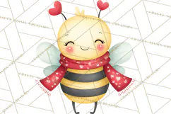 Bee Valentine Clipart PNG, Cute Kawaii Bee With Hearts Product Image 5