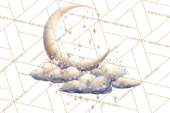 Moon Scenes Clipart, Crescent Moon Art, Starry Sky PNG Product Image 5