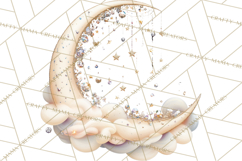 Moon Scenes Clipart, Crescent Moon Art, Starry Sky PNG Product Image 4