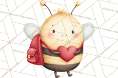 Bee Valentine Clipart PNG, Cute Kawaii Bee With Hearts Product Image 4