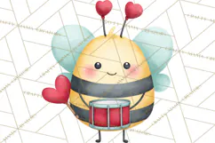 Bee Valentine Clipart PNG, Cute Kawaii Bee With Hearts Product Image 4