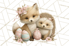 Easter Woodland Animals Clipart, Cute Fox Squirrel Png Product Image 4