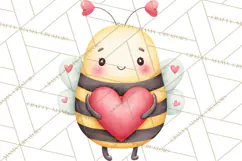 Bee Valentine Clipart PNG, Cute Kawaii Bee With Hearts Product Image 5