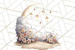 Moon Scenes Clipart, Crescent Moon Art, Starry Sky PNG Product Image 5