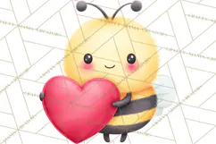 Bee Valentine Clipart PNG, Cute Kawaii Bee With Hearts Product Image 2