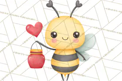 Bee Valentine Clipart PNG, Cute Kawaii Bee With Hearts Product Image 3