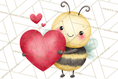 Bee Valentine Clipart PNG, Cute Kawaii Bee With Hearts Product Image 4