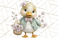 Easter Duckling Clipart, Cute Ducklings in Fancy Outfits Png Product Image 4