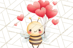 Bee Valentine Clipart PNG, Cute Kawaii Bee With Hearts Product Image 5