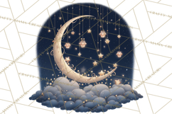 Moon Scenes Clipart, Crescent Moon Art, Starry Sky PNG Product Image 5