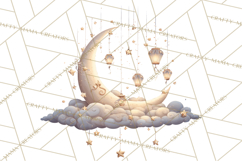 Moon Scenes Clipart, Crescent Moon Art, Starry Sky PNG Product Image 2