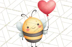 Bee Valentine Clipart PNG, Cute Kawaii Bee With Hearts Product Image 3
