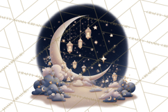 Moon Scenes Clipart, Crescent Moon Art, Starry Sky PNG Product Image 3