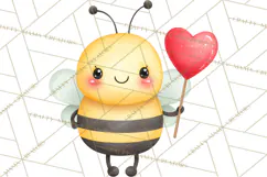 Bee Valentine Clipart PNG, Cute Kawaii Bee With Hearts Product Image 4