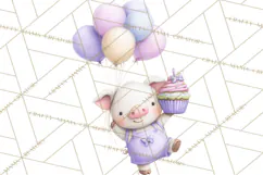 Pastel Birthday Clipart, Cute Party Animals PNG Product Image 4