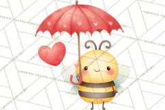 Bee Valentine Clipart PNG, Cute Kawaii Bee With Hearts Product Image 5