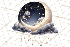 Moon Scenes Clipart, Crescent Moon Art, Starry Sky PNG Product Image 5