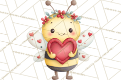 Bee Valentine Clipart PNG, Cute Kawaii Bee With Hearts Product Image 2