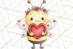 Bee Valentine Clipart PNG, Cute Kawaii Bee With Hearts Product Image 2