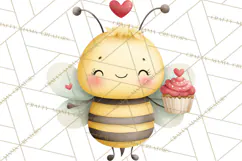 Bee Valentine Clipart PNG, Cute Kawaii Bee With Hearts Product Image 3