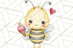 Bee Valentine Clipart PNG, Cute Kawaii Bee With Hearts Product Image 4