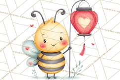 Bee Valentine Clipart PNG, Cute Kawaii Bee With Hearts Product Image 5