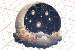 Moon Scenes Clipart, Crescent Moon Art, Starry Sky PNG Product Image 5