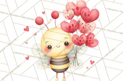 Bee Valentine Clipart PNG, Cute Kawaii Bee With Hearts Product Image 2