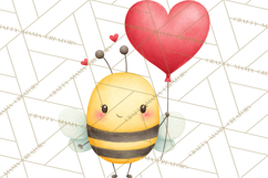Bee Valentine Clipart PNG, Cute Kawaii Bee With Hearts Product Image 3