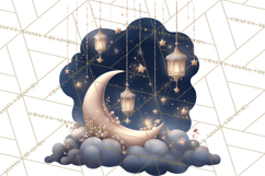 Moon Scenes Clipart, Crescent Moon Art, Starry Sky PNG Product Image 3