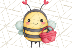 Bee Valentine Clipart PNG, Cute Kawaii Bee With Hearts Product Image 4