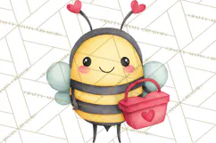 Bee Valentine Clipart PNG, Cute Kawaii Bee With Hearts Product Image 4