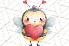 Bee Valentine Clipart PNG, Cute Kawaii Bee With Hearts Product Image 5