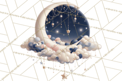 Moon Scenes Clipart, Crescent Moon Art, Starry Sky PNG Product Image 5